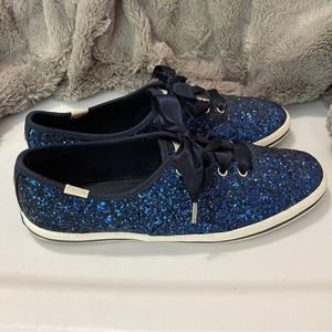 Keds x Kate Spade Blue Glitter Sneakers With Satin Laces Women’s Size 6